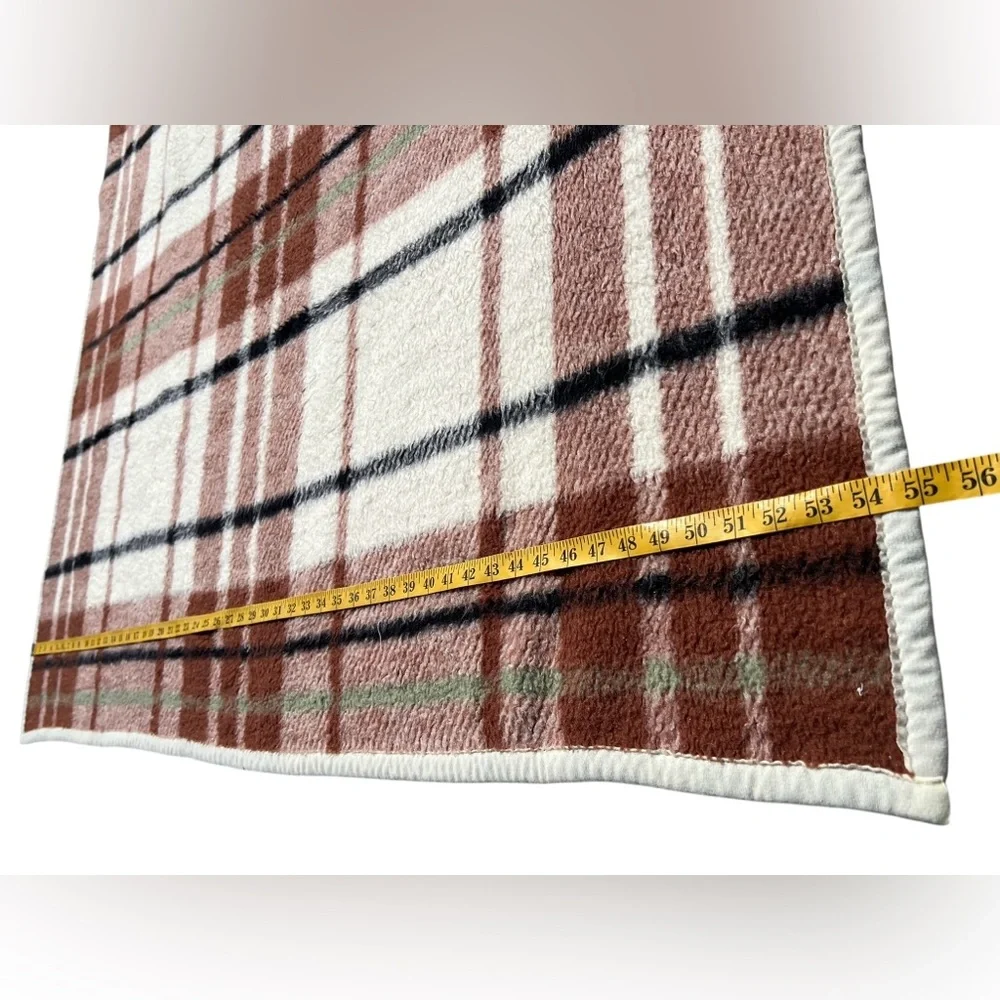 VTG Biederlack Made in USA Plush Plaid Fleece Brown Cabin Camping Blanket 70x55”